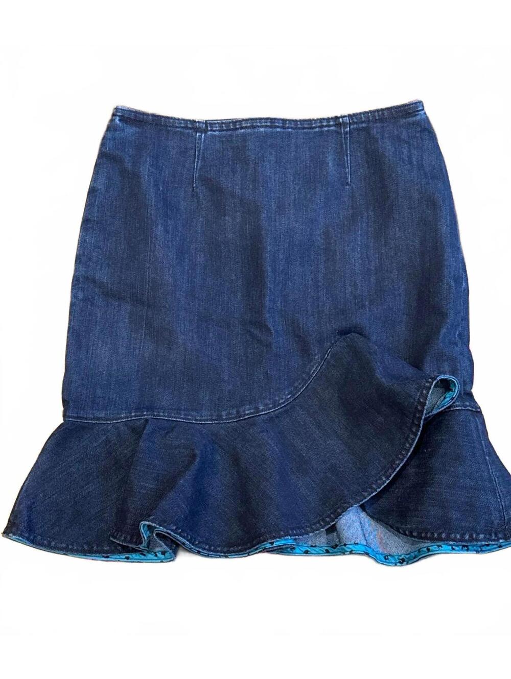 Anthropologie Women's Denim Mini Skirt with Flounce Hem | Size 4